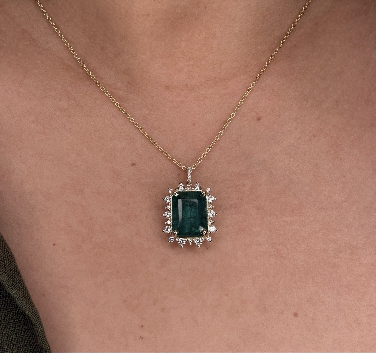 IGI Certified 10.17 Ct Natural Zambian Emerald 14K Gold Diamond Pendant