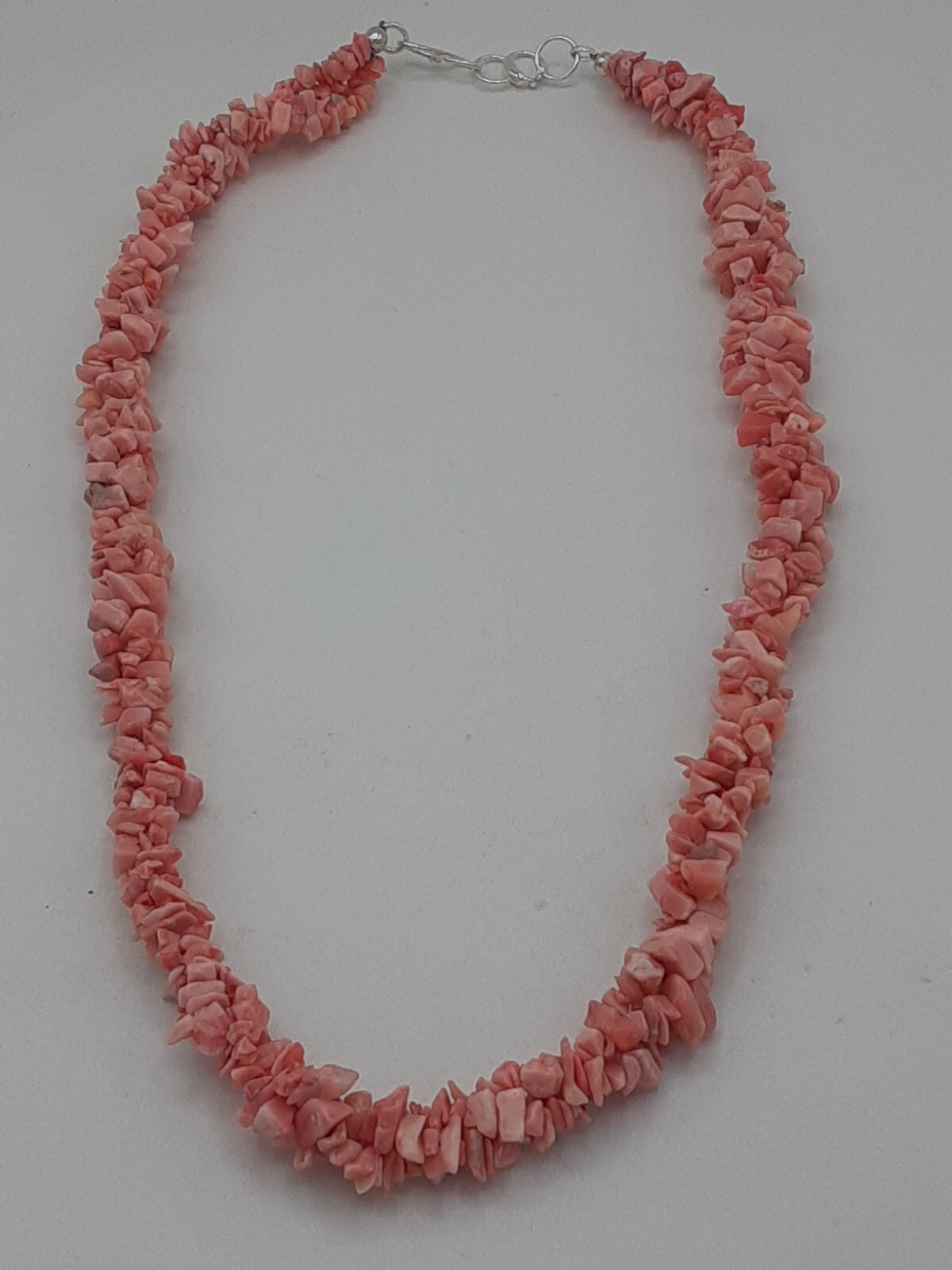 Peach Opal Chips Twist Pattern Necklace Sterling Silver S Hook 185 ctw (20 Inch)