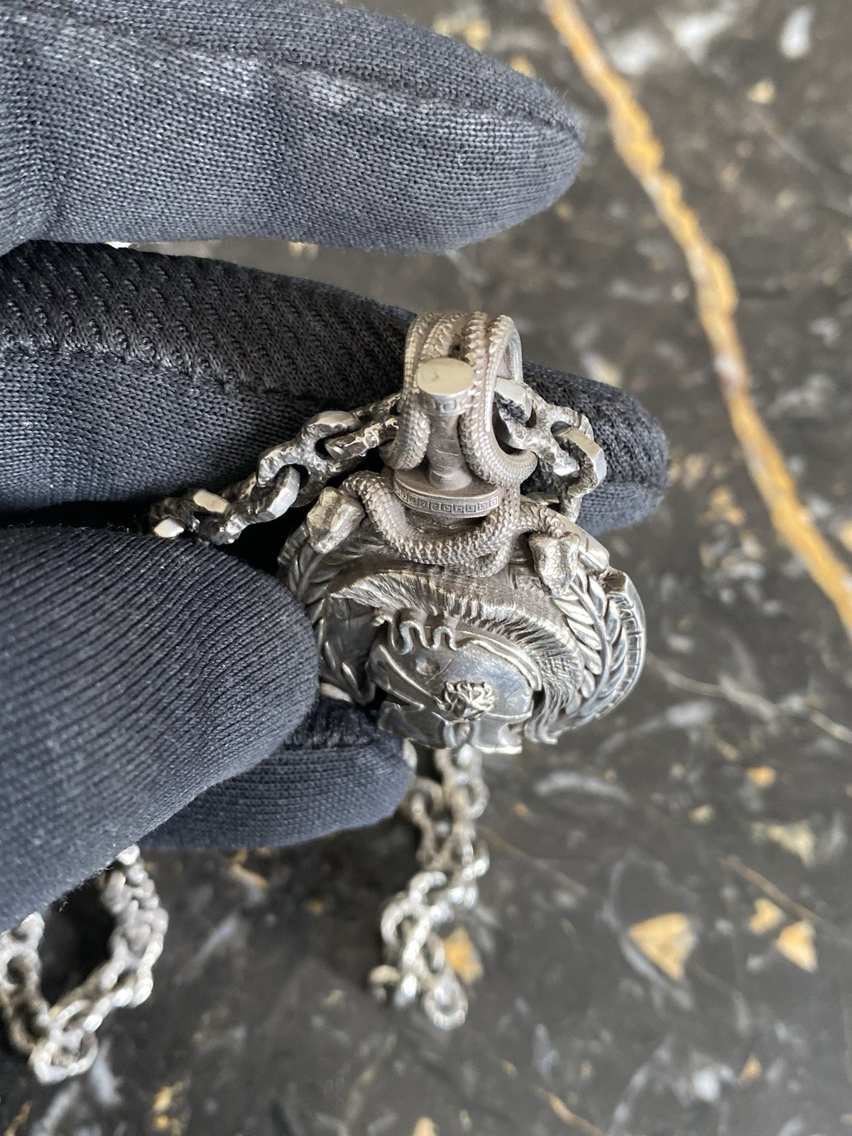 Solid Sterling Silver Gladiator Pendant and Chain.