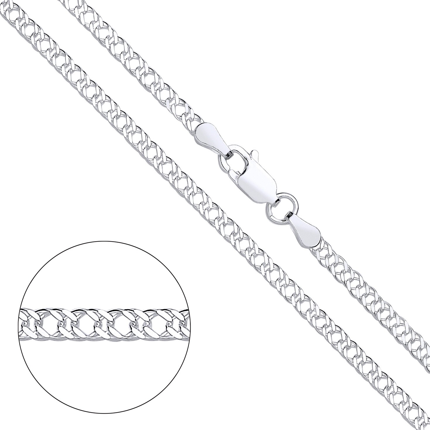 925 Sterling Silver 2.5mm Double Curb Rombo Chain Necklace 16 18 20 22 24 inch