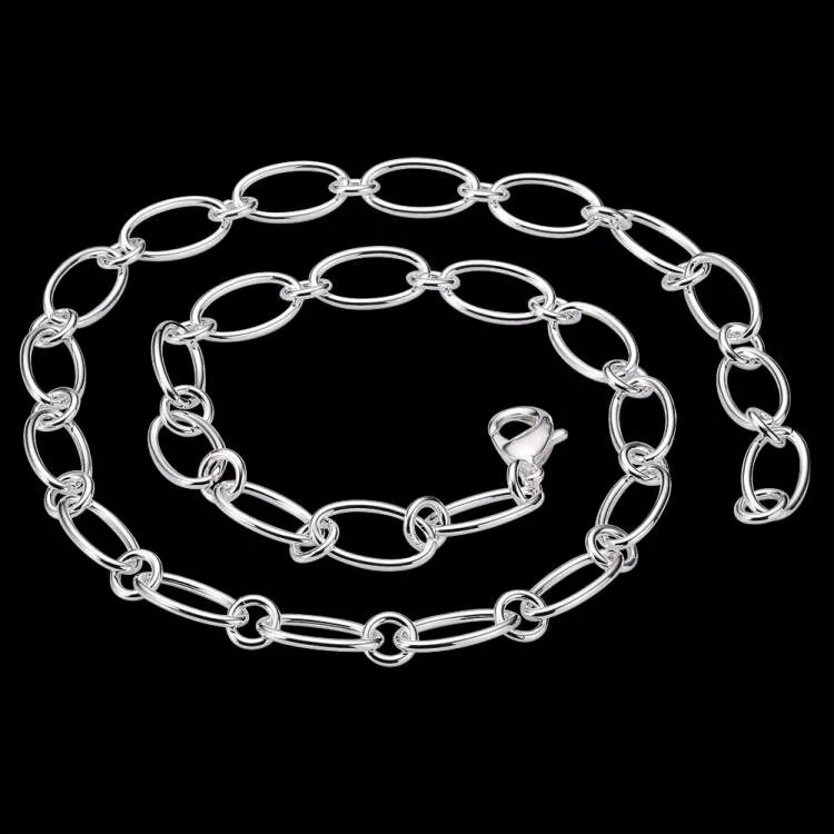 925 Sterling Silver Oval Link Chain Necklace 17″ Minimalist Everyday Jewelry Wom