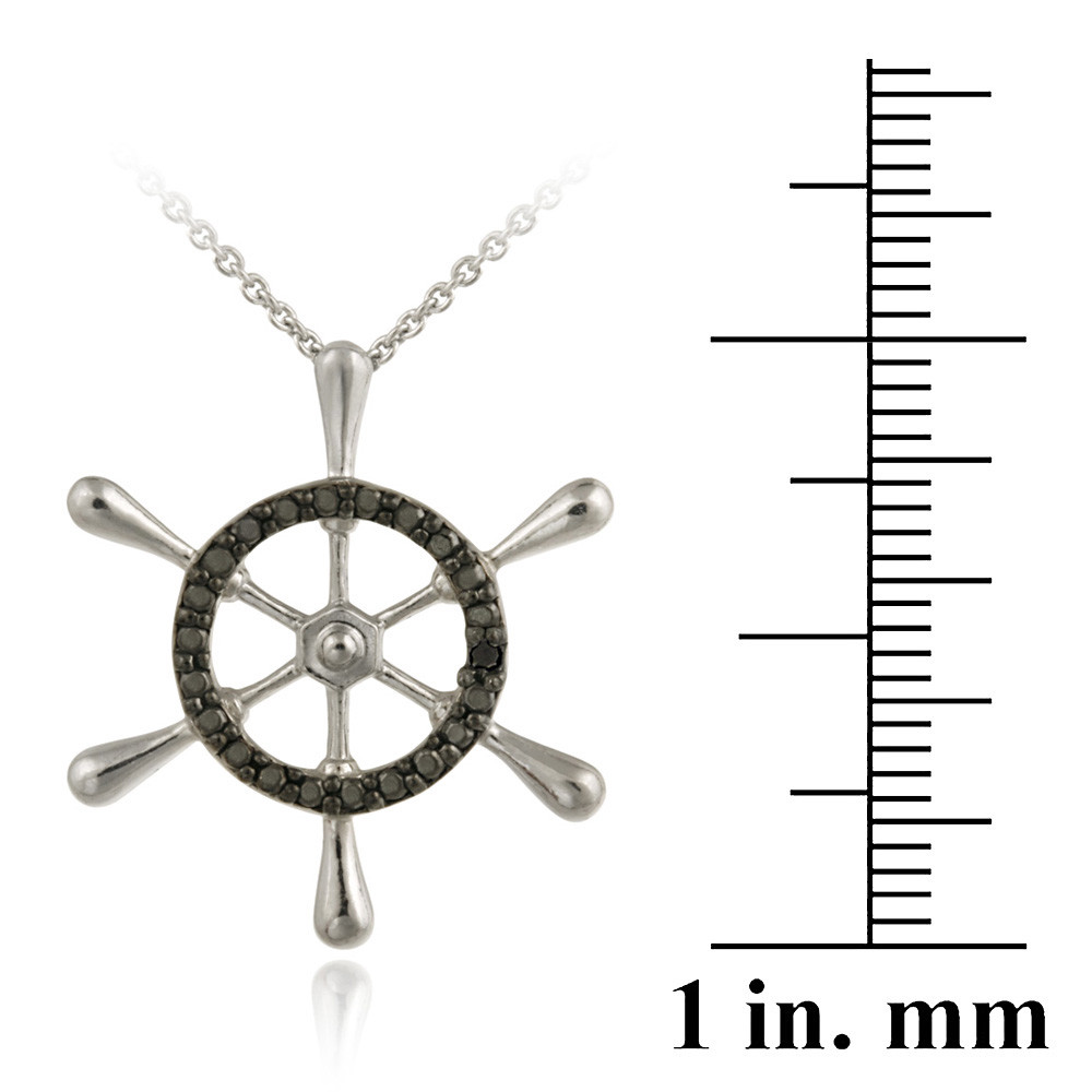 .925 Silver Black Diamond Accent Anchor Pendant 18″