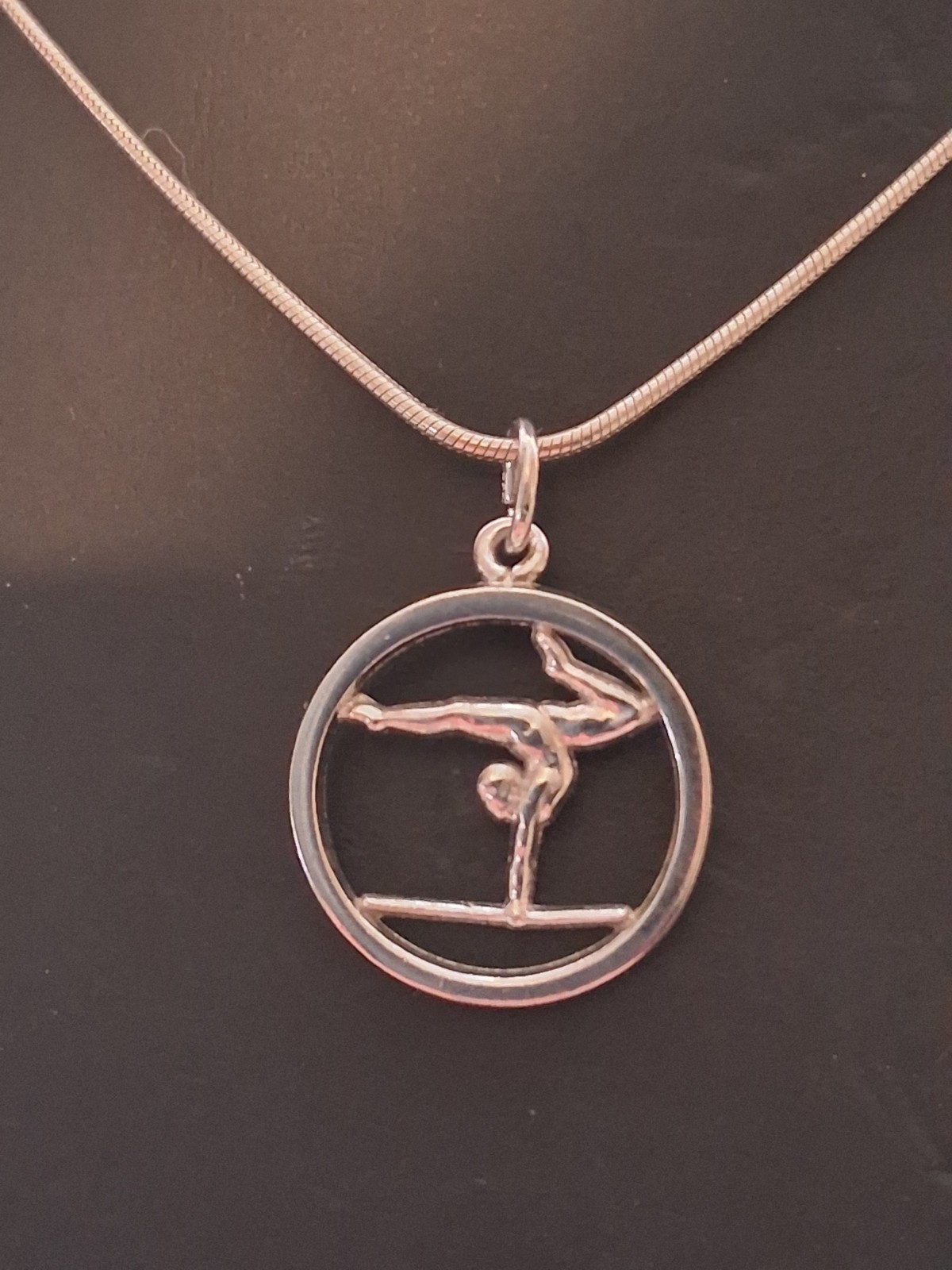 Sterling silver gymnast female high beam cut out pendant necklace Gymnastics 16″