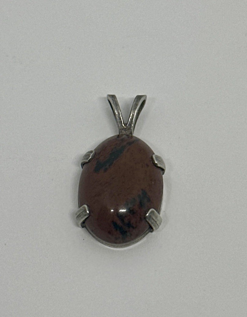 Natural Mahogany Obsidian Gemstone 925 Sterling Silver Prong Set Oval Pendant