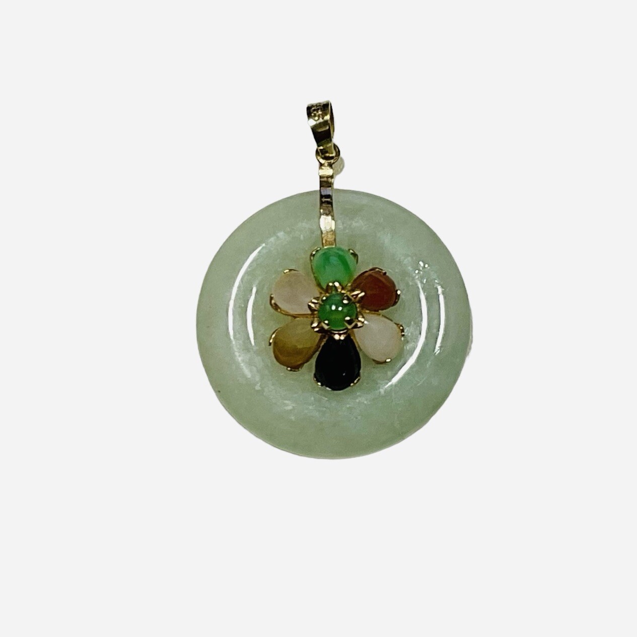14k Yellow Gold Jade Pendant Multi Color Flower 3.4 Grams