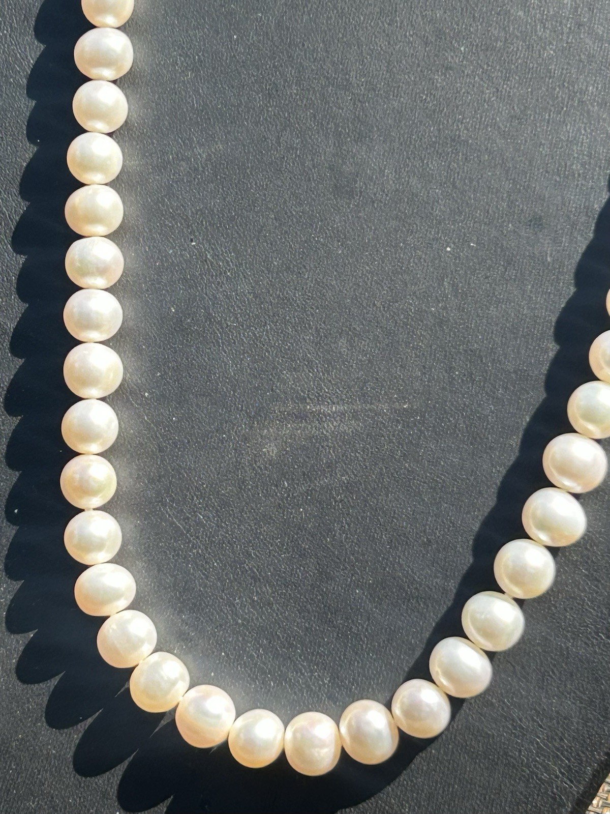Vintage 34” Cultured Pearl Necklace 14K Gold Clasp Knotted 7.5-8mm Estate