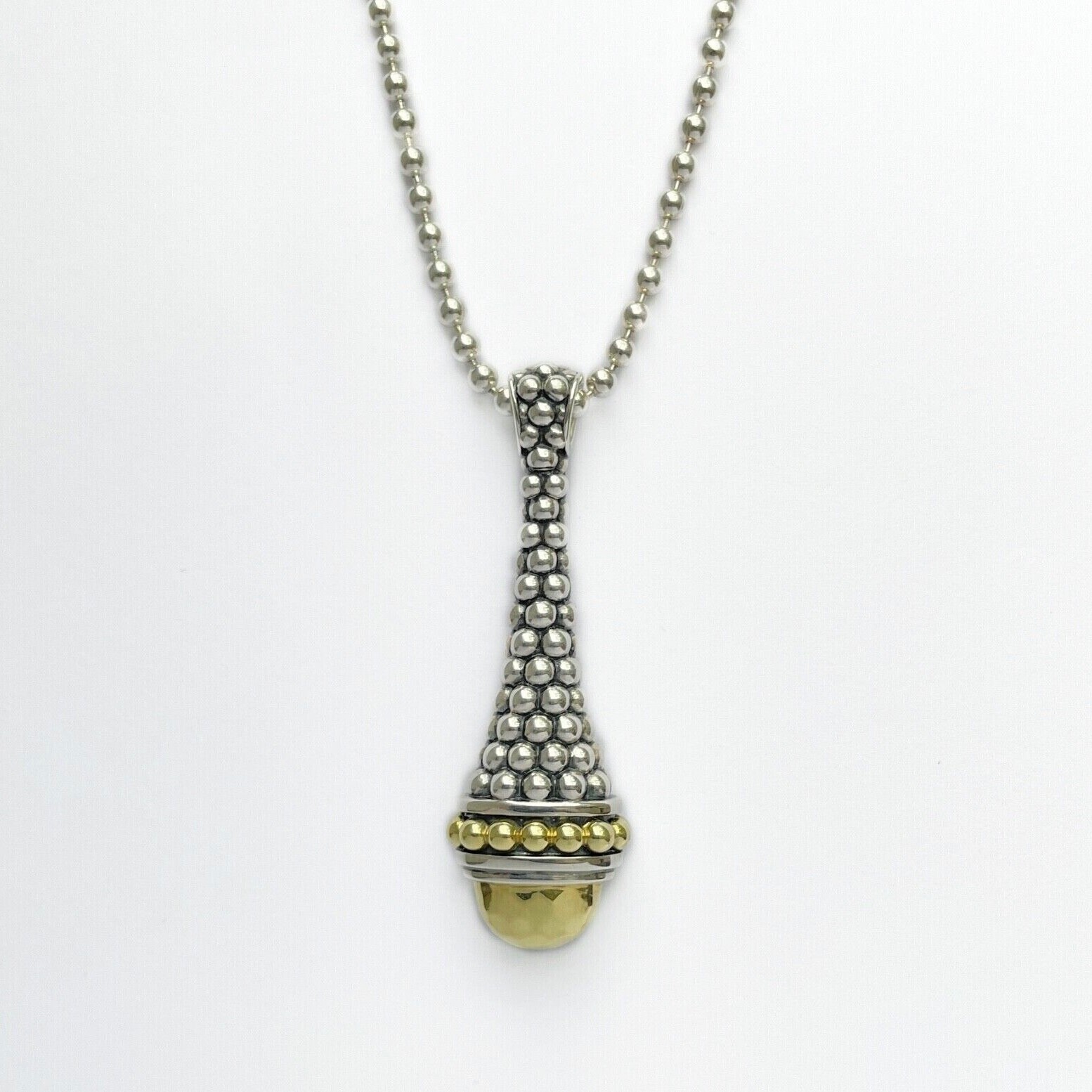 LAGOS Signature Caviar Sterling Silver & 18K Gold Pendant Necklace, 34″L