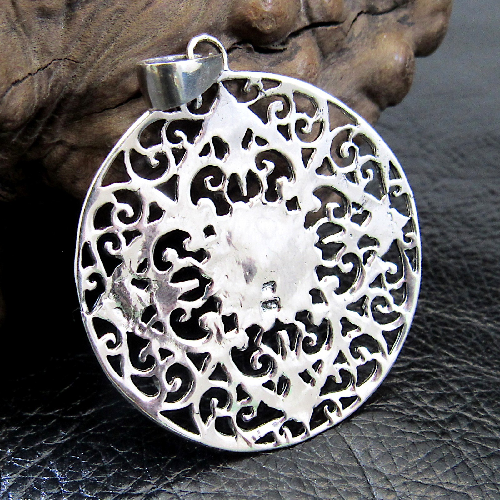 Large Handcrafted Solid 925 Sterling Silver FILIGREE FLOWER Pendant Medallion