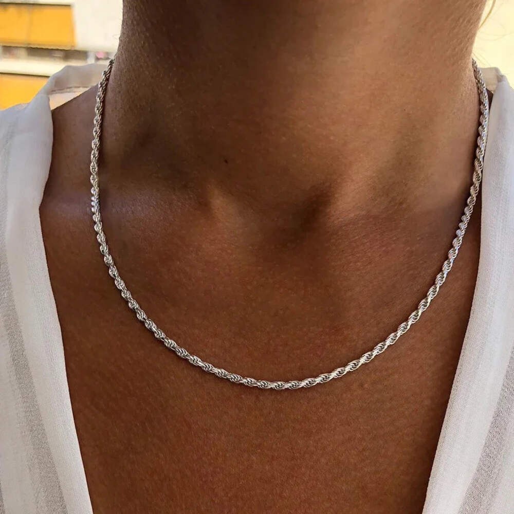 4mm Diamond Cut Solid 925 Sterling Silver Italian Rope Chain Men’s Necklace