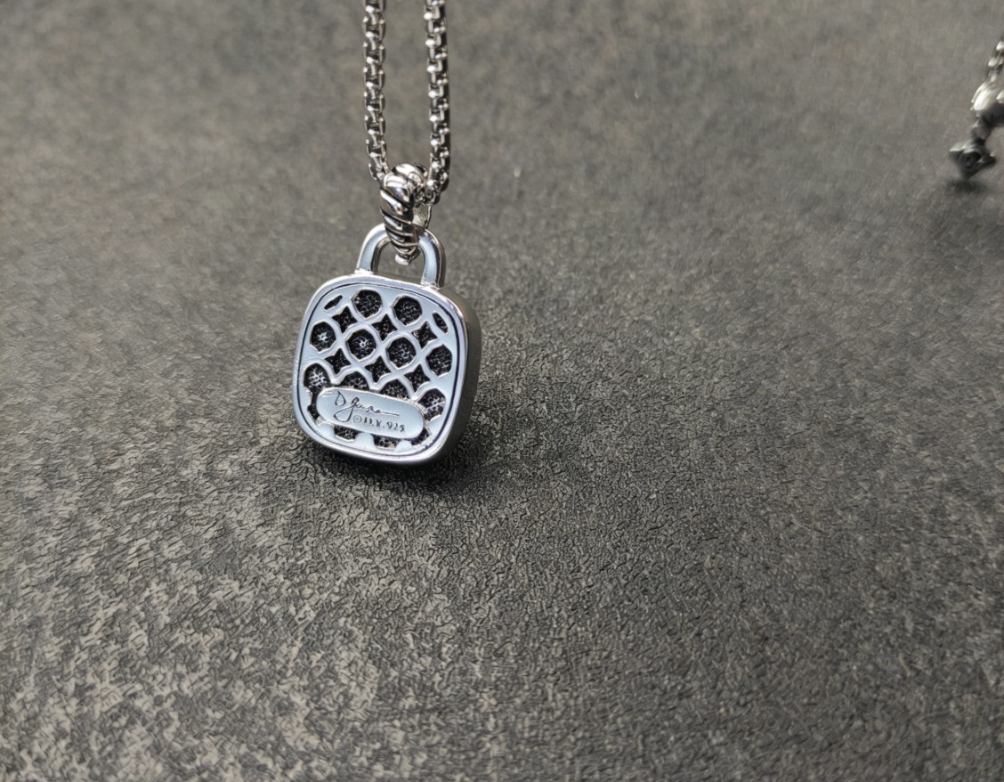 David Yurman Sterling Silver 14mm Pave Diamond Albion Pendant & Necklace 18 inch