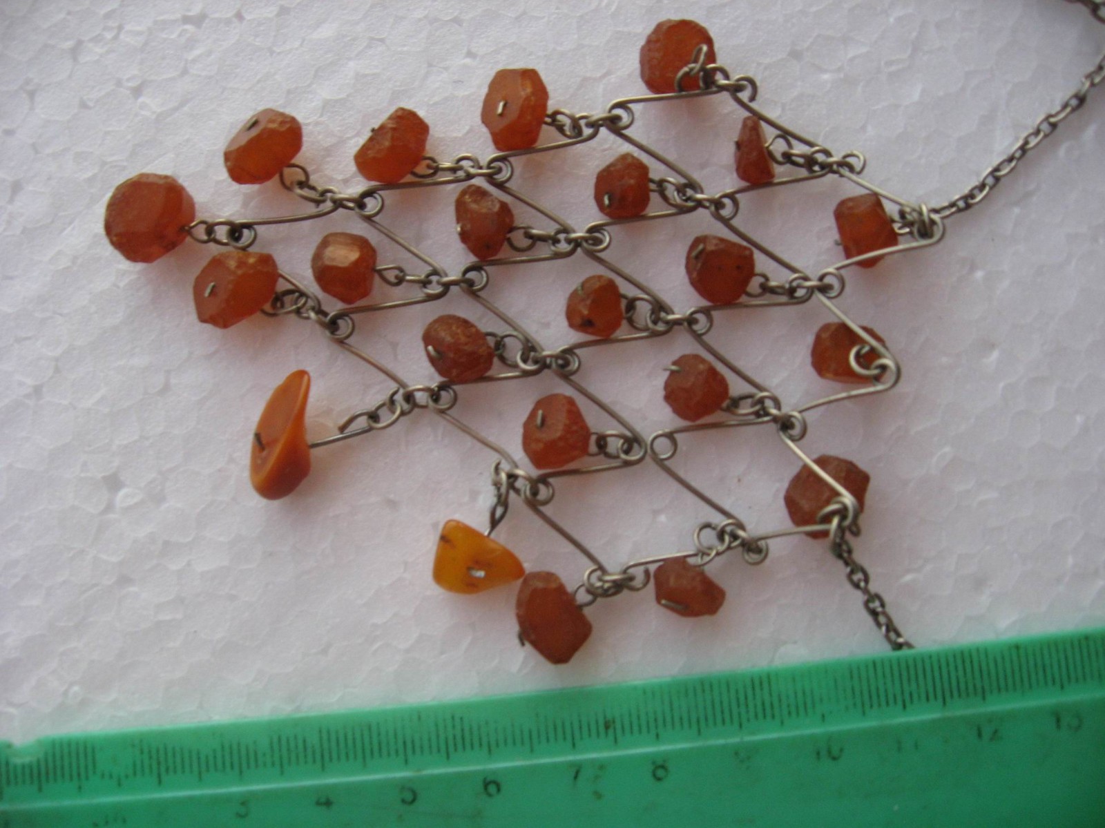 Vintage Soviet Baltic Amber Mesh Necklace Pendant Melchior USSR Baltic 23g m
