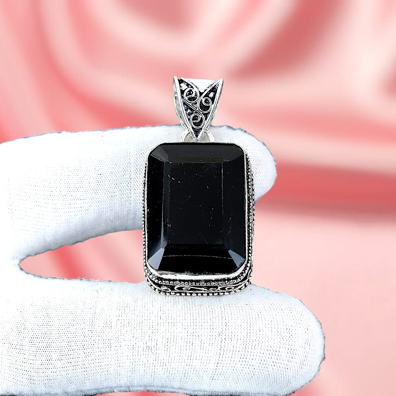 Black Onyx Silver Pendant 925 Sterling Silver Handmade Pendant Silver Pendant