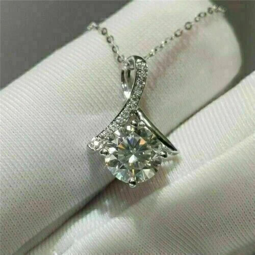 2Ct Round Cut Solitaire Lab Created Diamond Pendant 14K White Gold Plated
