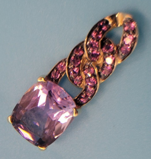 4.08CT Brazilian Amethyst Cushion With Garnet .48CTW Round, 14K Gold Pendant
