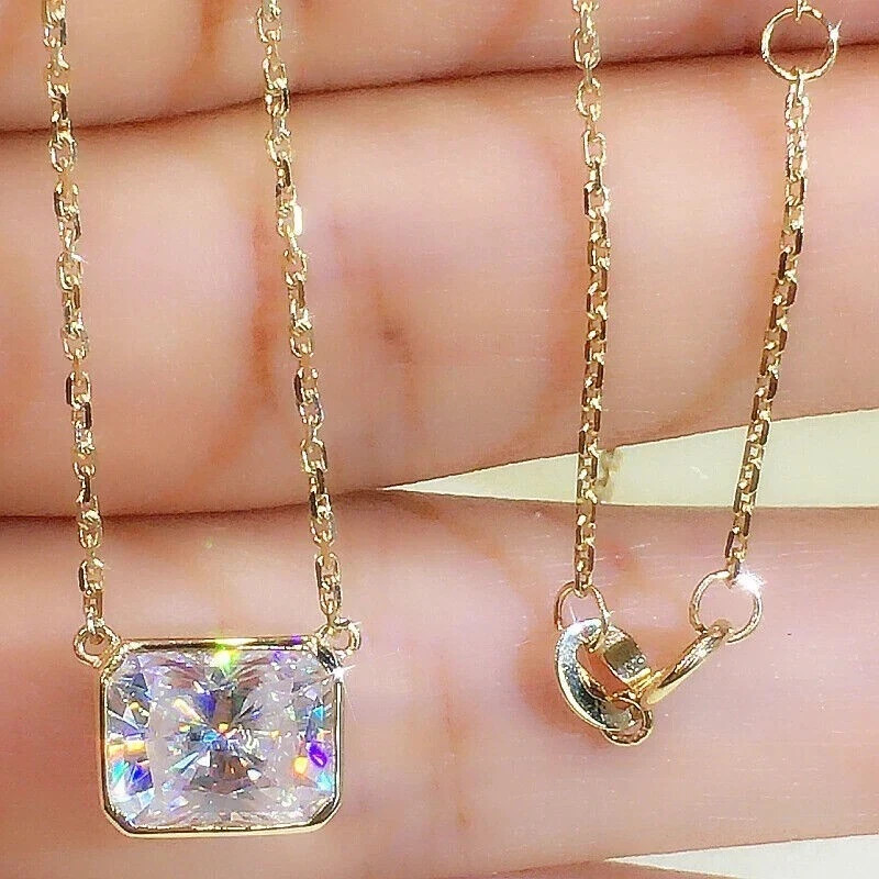 3Ct Lab Created Diamond Radiant Pendant 14K Yellow Gold Plated Free Chain