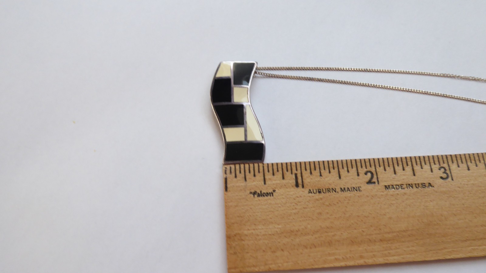 Vtg Milor Italy .925 Sterling Silver 18″ Chain Pendant Necklace Black & White