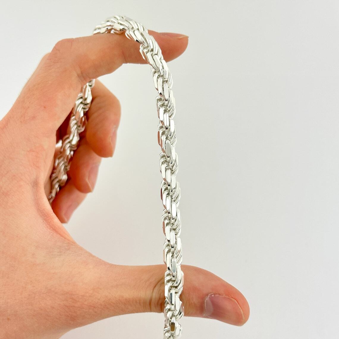925 Sterling Silver Diamond Cut Rope Chain 5mm Mens Necklace – Italy – All Sizes