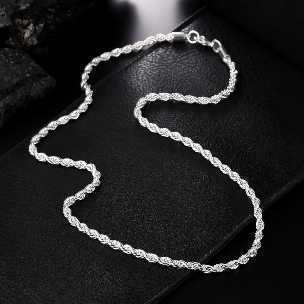 Luxury 925 Sterling Silver Rope Chain Necklace 4MM 16-24” Classic Twisted Chain