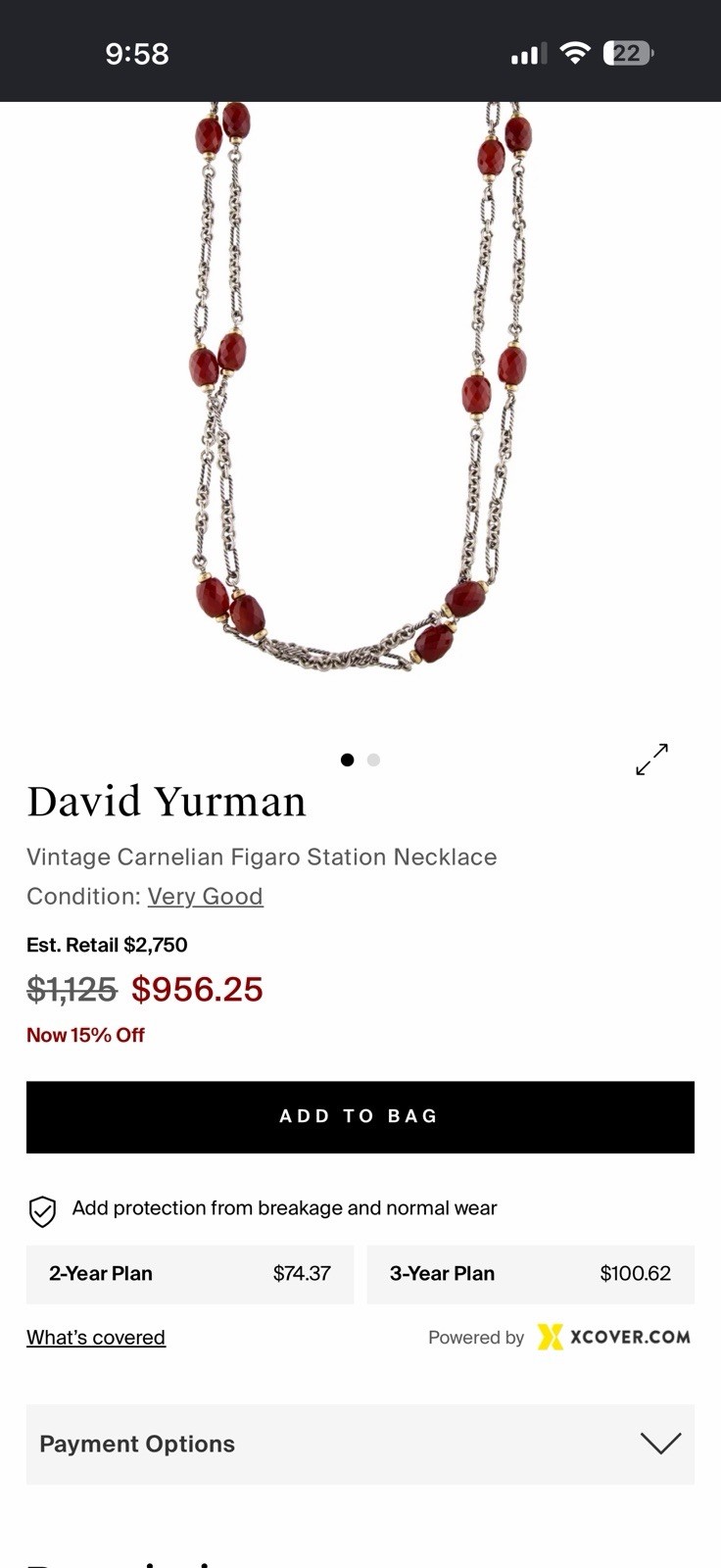 David Yurman 925 Sterling Silver Carnelian Station 33in Figaro Toggle Necklace