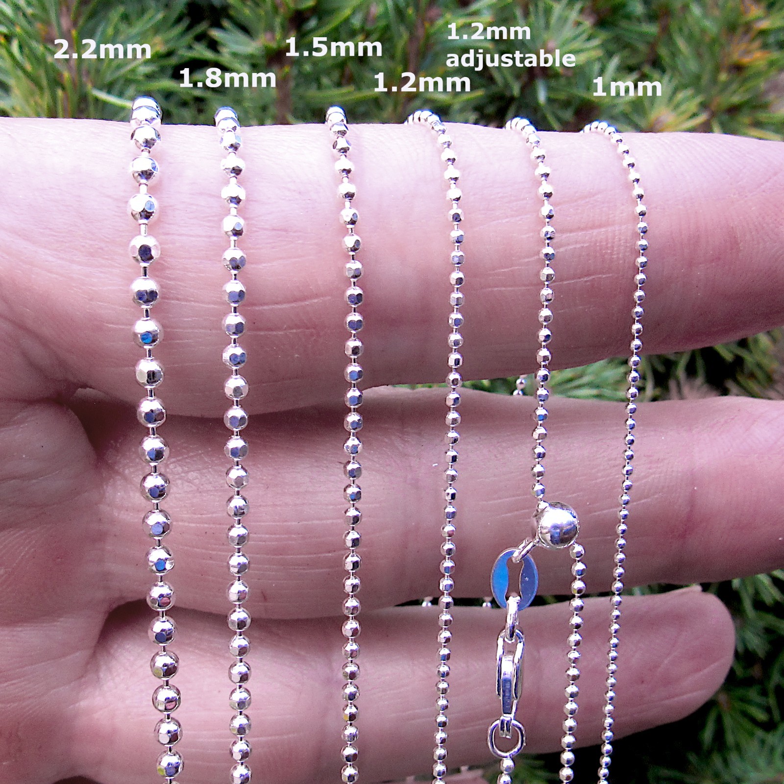 Solid 925 Sterling Silver Womens Italian Diamond Cut Ball Bead Chain Necklace