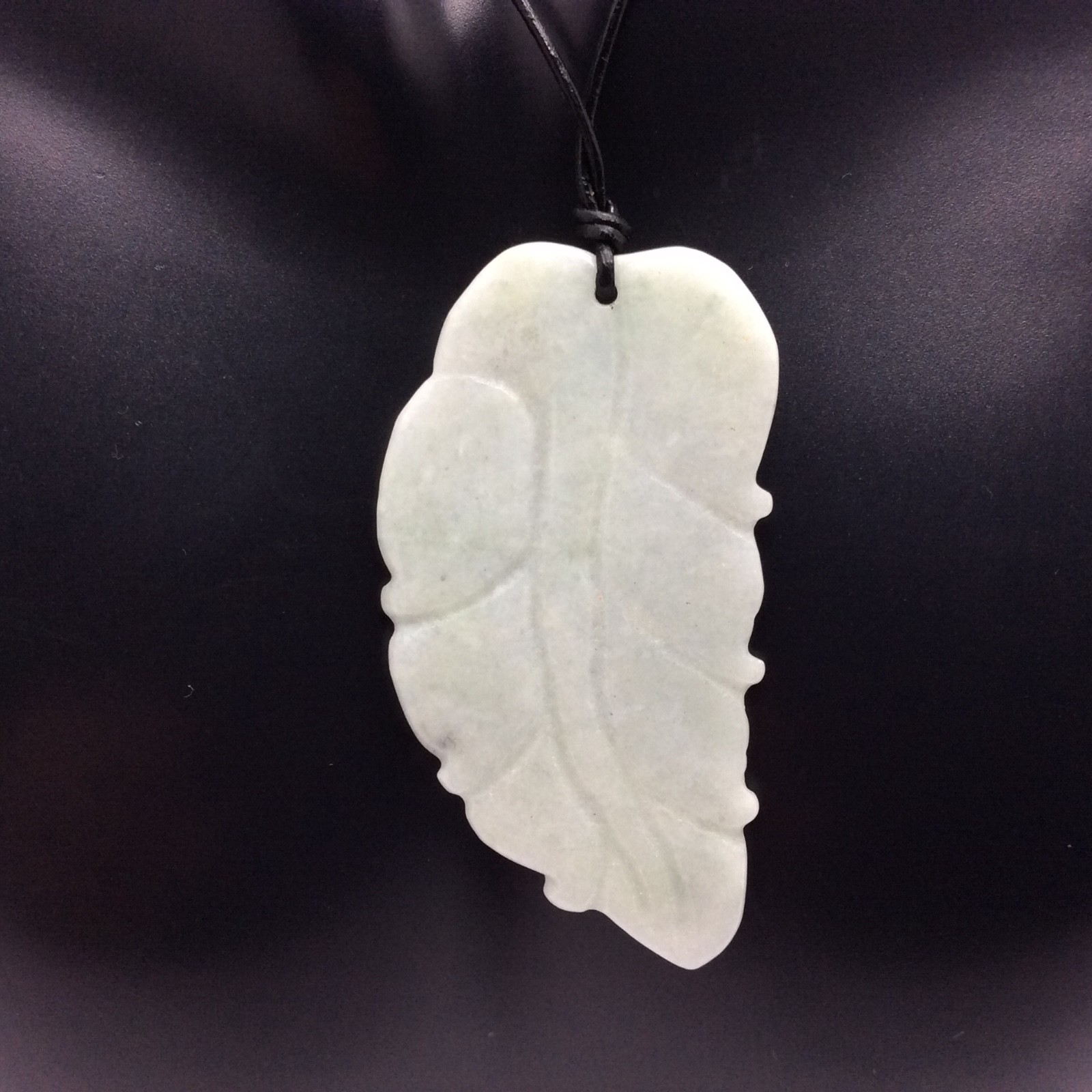 Burmese Jade Leaf Pendant Light Green Jadeite Jade Necklace Burma Myanmar #3