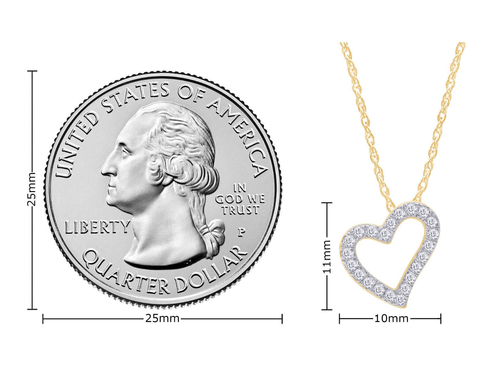 1/8 ct Lab Grown Diamond Heart Necklace Pendant 10k Yellow Gold 18″ Chain