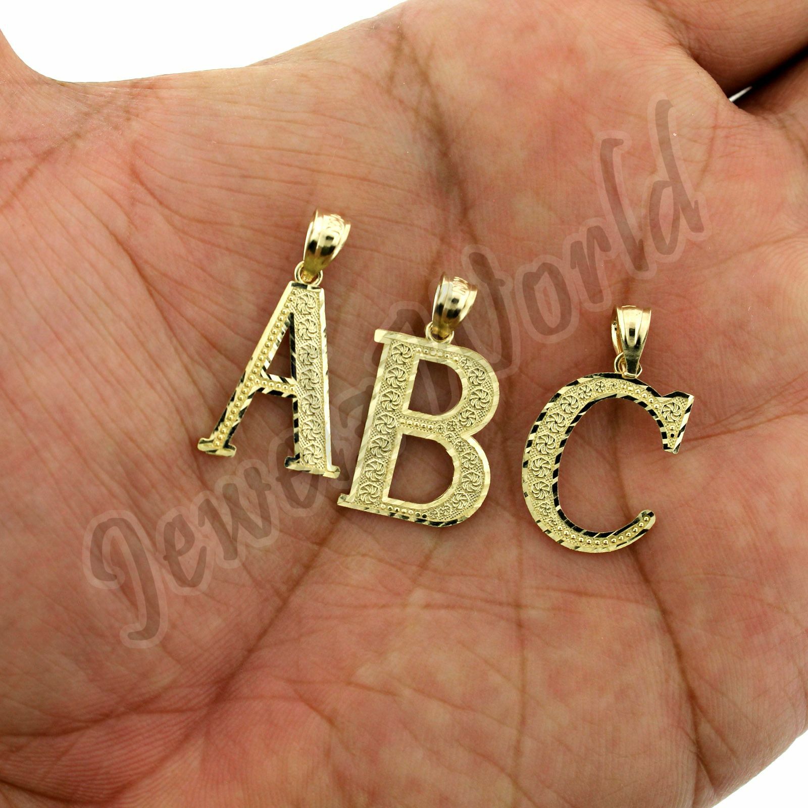 10K Yellow Gold Diamond Cut Initial Letter Charm Pendant A-Z Alphabet Rope Chain