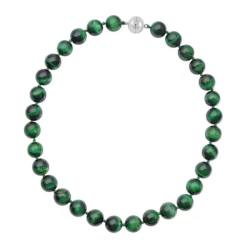 AAA+ South African Green Tiger Eye Gemstone Beads Necklace In 925 Silver Jewelry