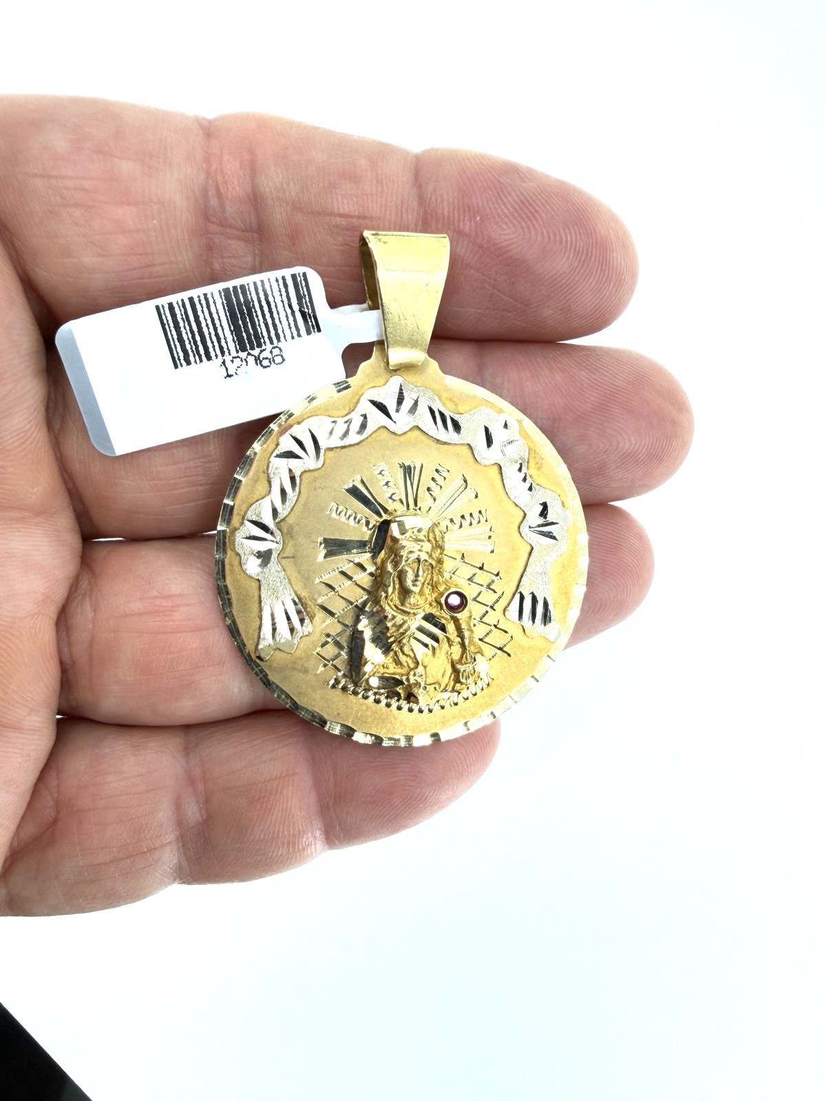 10K Solid Yellow Gold Santa Barbara Medallion Pendant Diamond Cut Two Tone