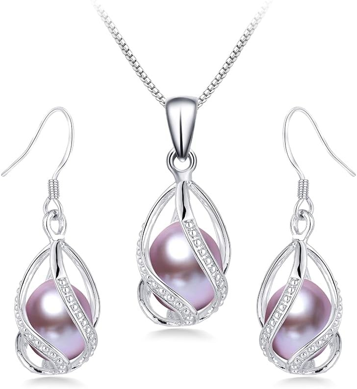Pearl Jewelry Set for Women – Necklace & Earrings, Sterling Silver / Gold Plated