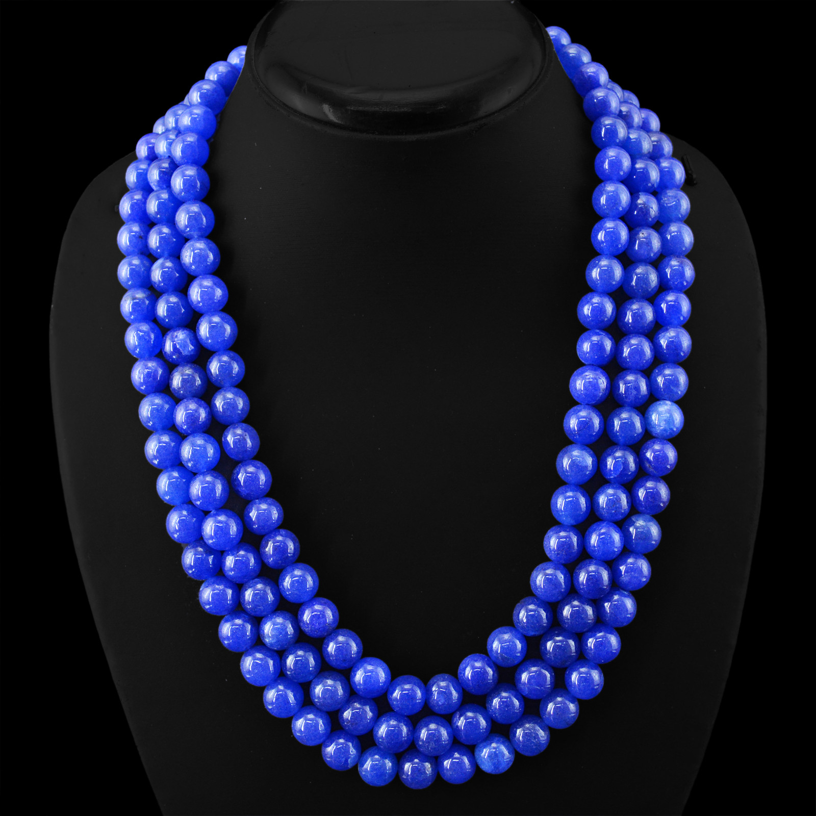 AMAZING 955.00 CTS EARTH MINED 3 STRAND ENHANCED SAPPHIRE ROUND BEADS NECKLACE
