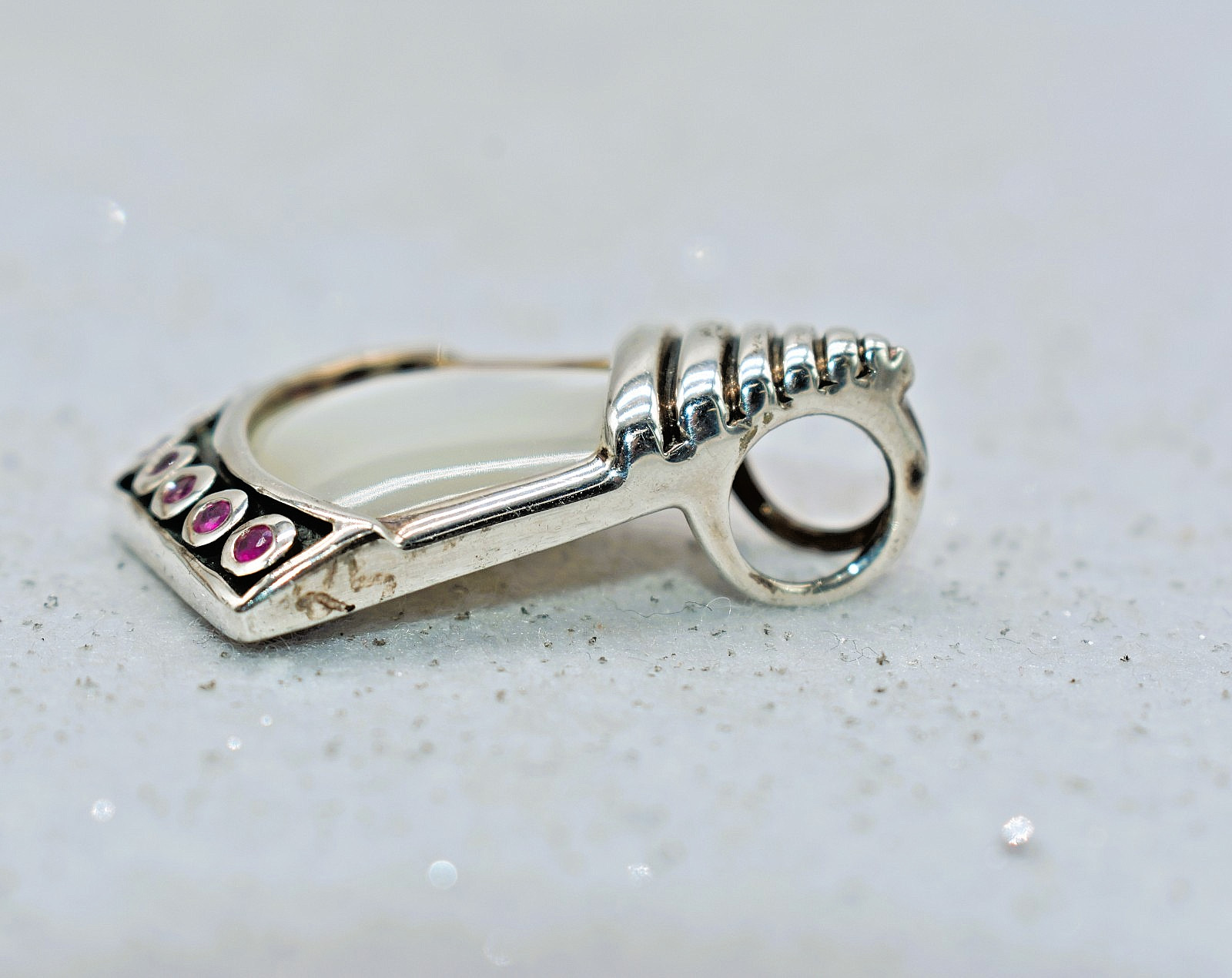 Mother of Pearl & Rubies Sterling Silver Thailand Pendant 1-1/2 inch