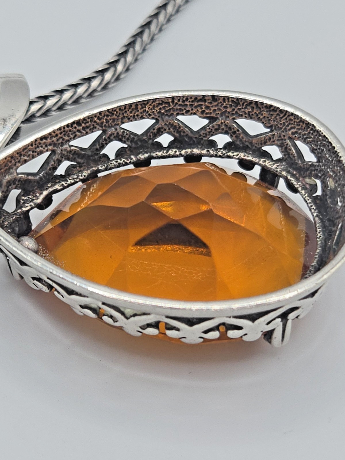 925 Slide Statement & Chain Pendant Fiery Orange Brown Stone Gorgeous Setting