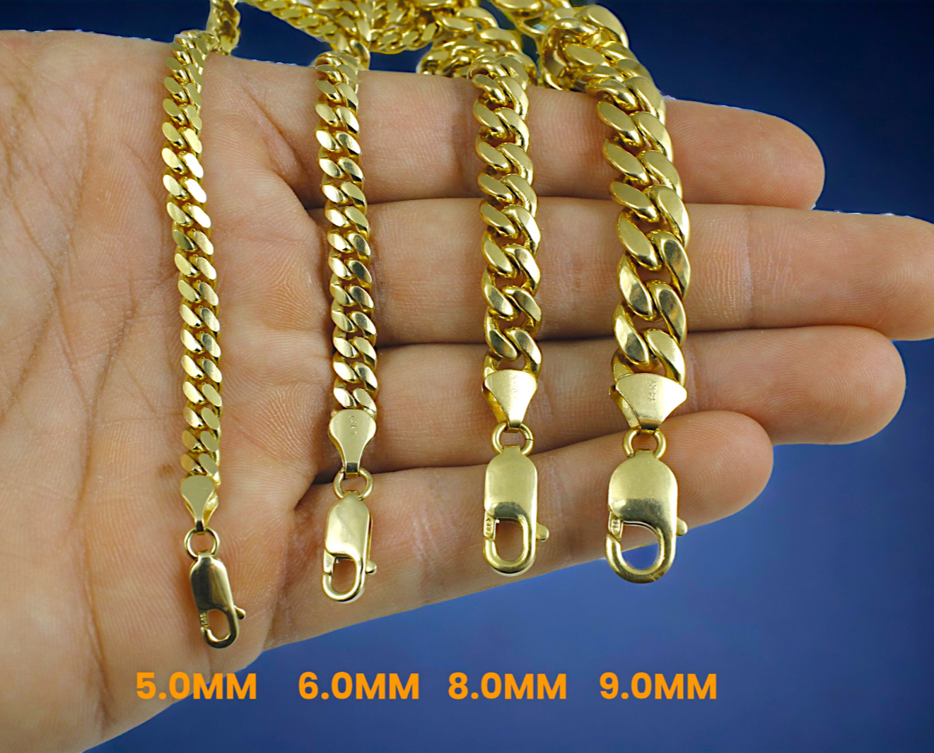 14K Yellow Gold SOLID Miami Cuban Necklace Bracelet Chain 2mm-12mm 7″-30″
