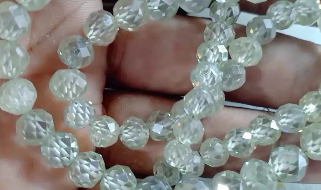 Certified 3 mm 18 Inches Off White Diamond Beads Necklace VVS1 ! Birthday Gift