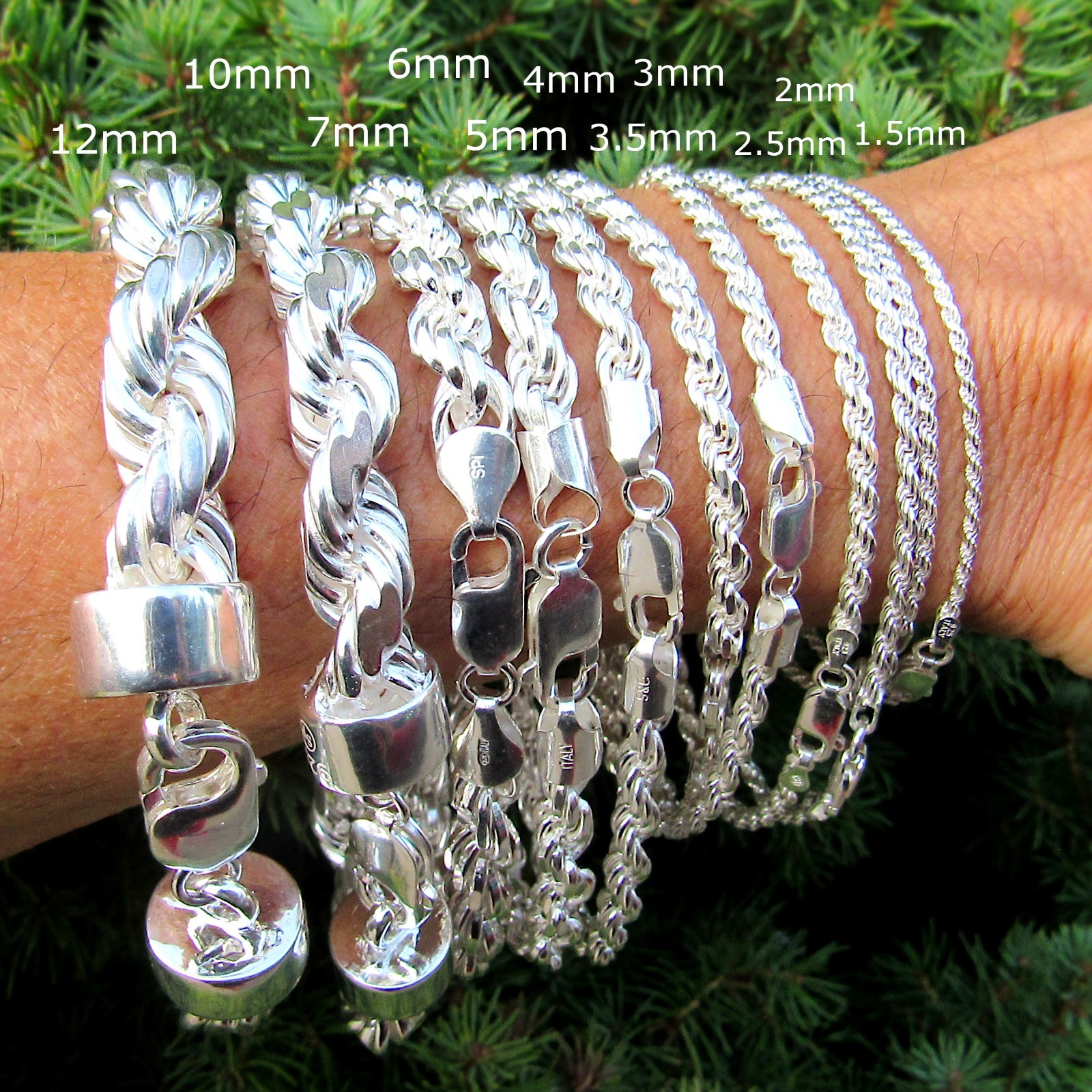 Solid 925 Sterling Silver Italian DIAMOND CUT ROPE CHAIN Necklace Bracelet Italy