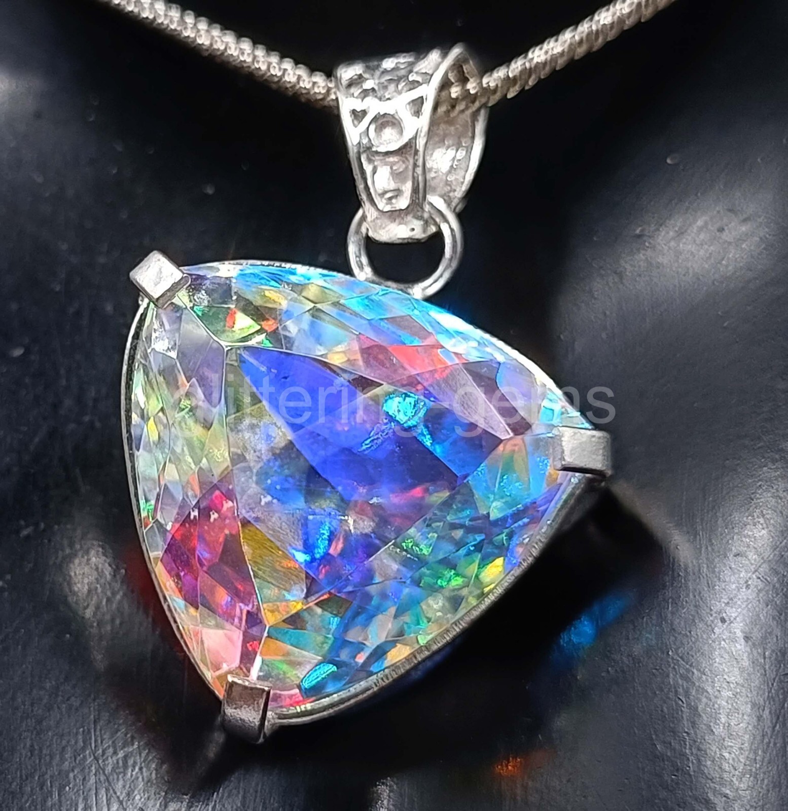 Natural Mystic Topaz Trillion Cut 925 Silver Pendant 56.00Ct IGL Loose Gems 5JSQ