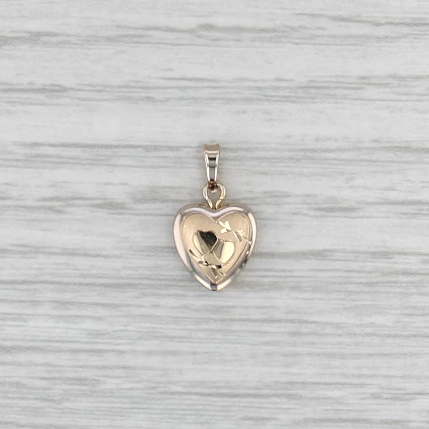 Small Heart Picture Locket Pendant 14k Yellow Gold Opens