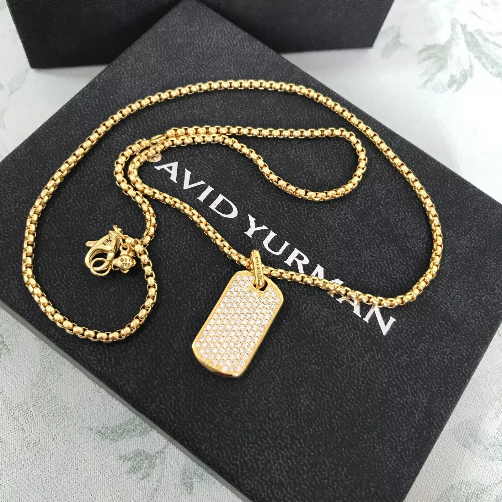 David Yurman Diamond Dog tag Pendant with 22″ Chain Necklace