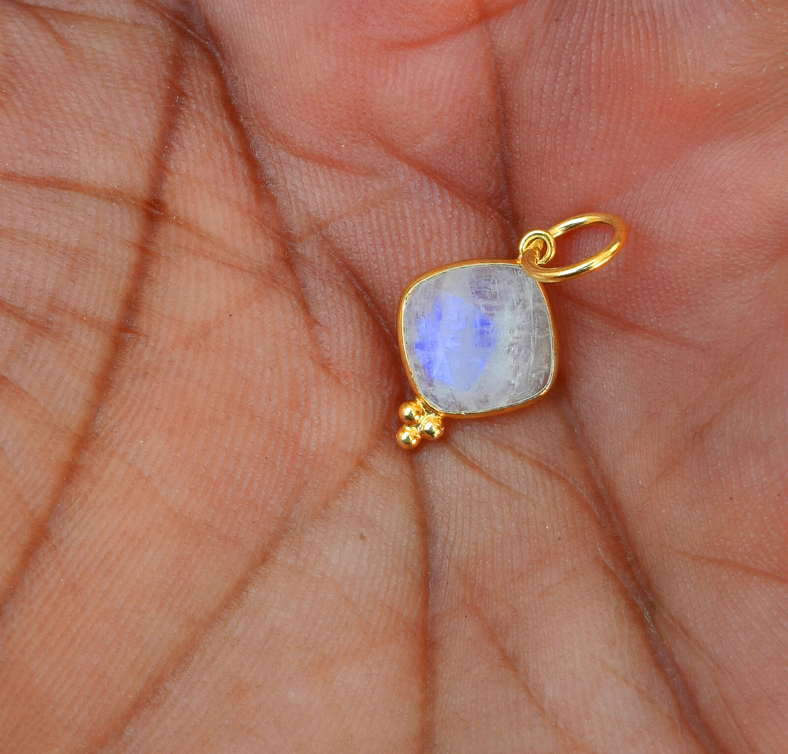 18k Solid Gold Charm Natural Moonstone Gemstone Charm Handmade Neckless Pendant