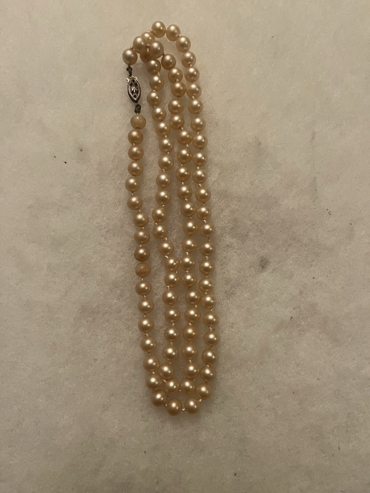 Necklace, Cultured & Knotted Pearls, 25 inch string, no makers mark, no hallmark