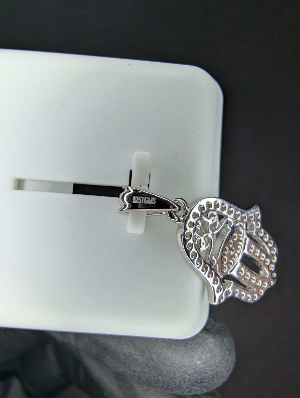 Solid 925 Sterling Silver Iced Out VVS D Color Moissanite Dainty Hamsa Pendant