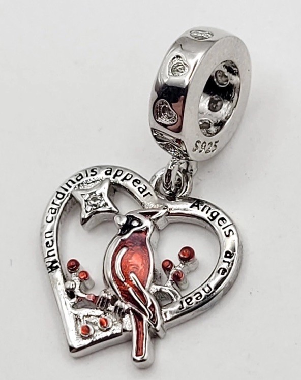 925 Sterling Silver Cardinal Charm Pendant For Bracelet /Necklace