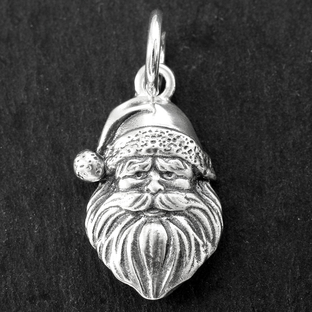 Santa Pendant In 925 Sterling Silver Father Christmas Head Charm Fantasy Gift