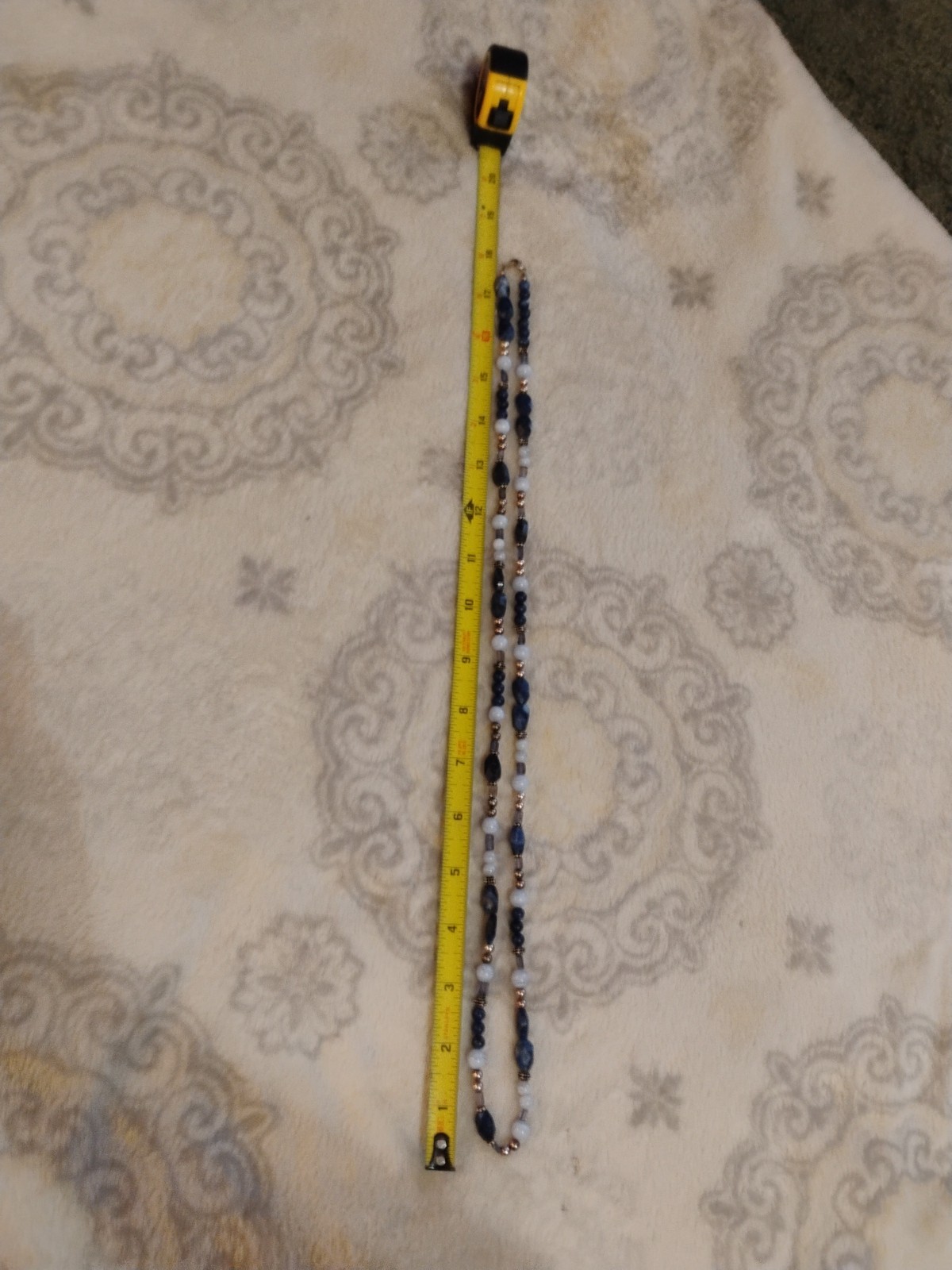 Sterling And Lapis Necklace MOP Silver Beads 36in Unique Handmade Beautiful