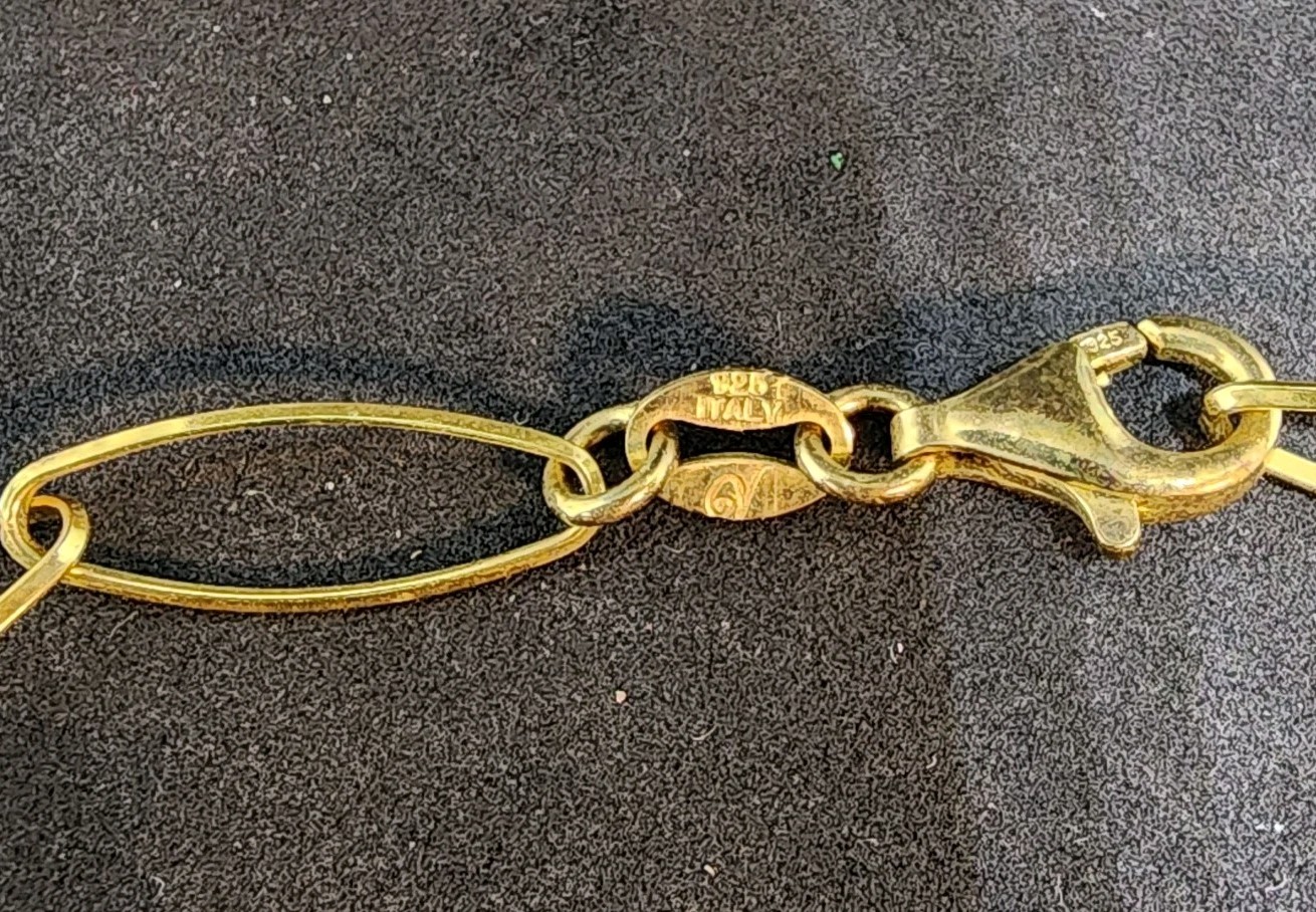 Sterling Silver Gold Tone 925 Italy Italian Paperclip Link Necklace 36 In Long