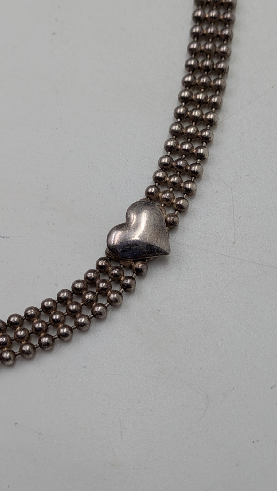 Signed OTC 925 Sterling Silver Station Ball Beaded Heart Chain 18″ Necklace 14g