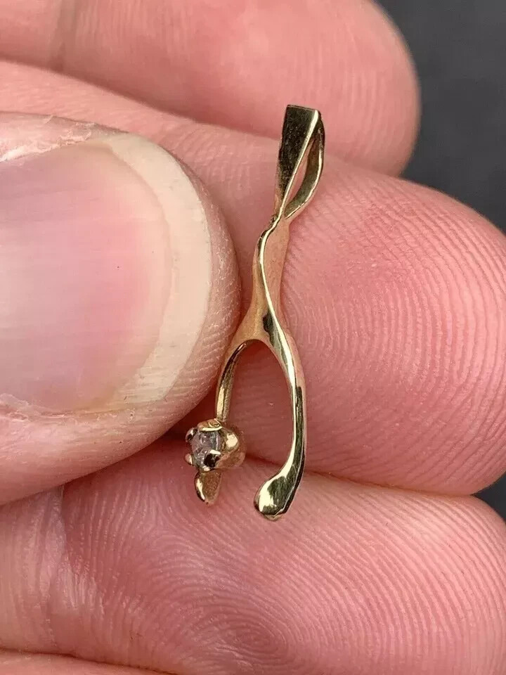 Vintage Inspired Wishbone Pendant 0.20 Ct Real Moissanite 14K Yellow Gold Finish