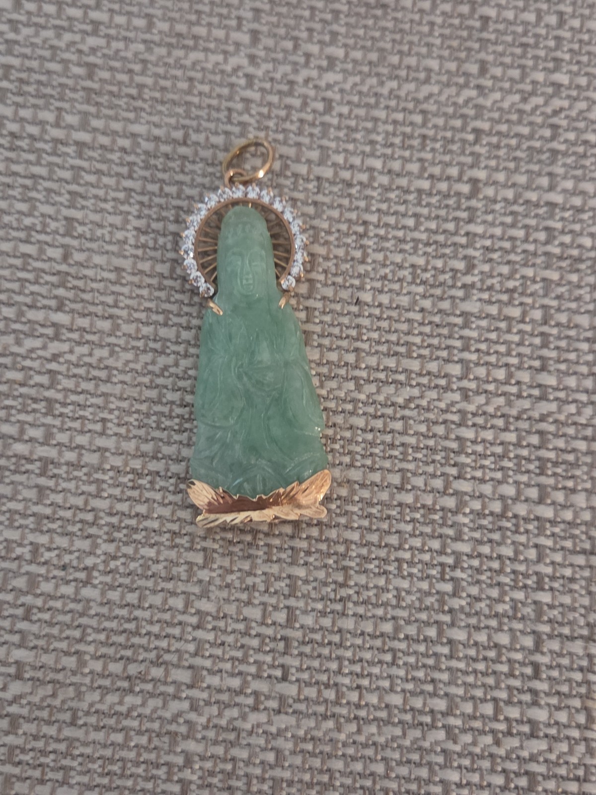Higher Than 14K Solid Gold Guanyin Kwan Yin Female Buddha Jade Pendant