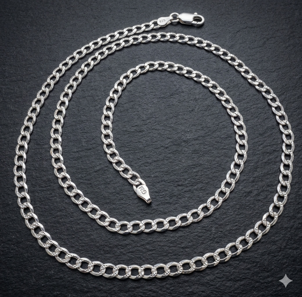 24″ Reversible Diamond Cut Pave Cuban Curb Chain Necklace Real Solid 925 Silver